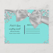 Blue Big White Bow Diamonds Save the Date Ankündigungspostkarte (Rückseite)