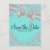 Blue Big White Bow Diamonds Save the Date Ankündigungspostkarte (Vorderseite)