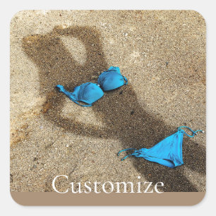 Blue Bikini Beach Sand Thunder_Cove Quadratischer Aufkleber