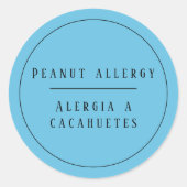 Blue Bilingual Peanut Allergary Alert Spanisch Runder Aufkleber (Vorderseite)