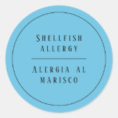 Blue Bilingual Shellfish Allergie Warnspanisch Runder Aufkleber (Vorderseite)