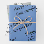 Blue Bilingual Wrapping Paper Happy Birthday Geschenkpapier Set (Beispiel)
