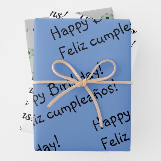 Blue Bilingual Wrapping Paper Happy Birthday Geschenkpapier Set (Beispiel)