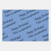 Blue Bilingual Wrapping Paper Happy Birthday Geschenkpapier Set (Vorderseite)
