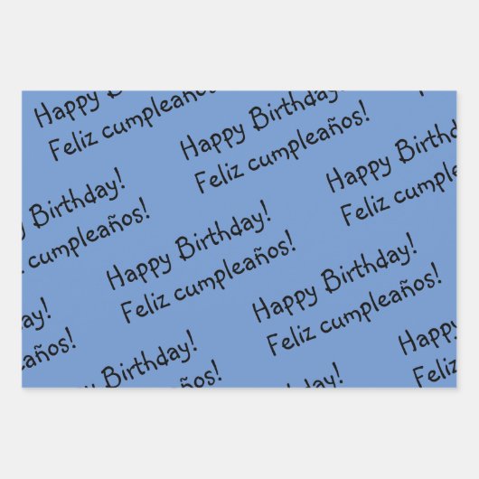 Blue Bilingual Wrapping Paper Happy Birthday Geschenkpapier Set (Vorderseite)