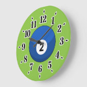 Blue Billiard Ball Nummer Zwei Große Wanduhr (Winkel)