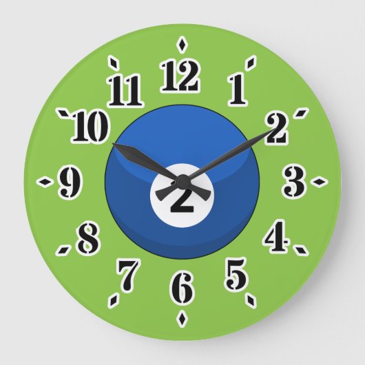 Blue Billiard Ball Nummer Zwei Große Wanduhr (Vorderseite)