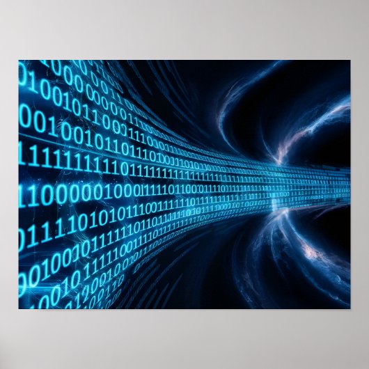 Blue Binary Code Matrix auf dem Computerbildschirm Poster (Vorne)
