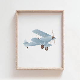 Blue Biplane Nursery Decor Poster