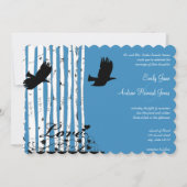 Blue Birch Love Bird Forest Wedding Einladungen (Vorderseite)