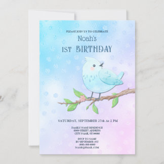 Blue Bird 1. Geburtstag Einladung