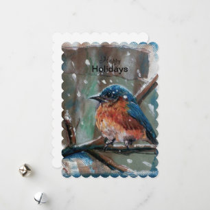 Blue Bird Adorable Little Winter Holiday Card Feiertagskarte