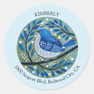 Blue Bird Art Runder Aufkleber