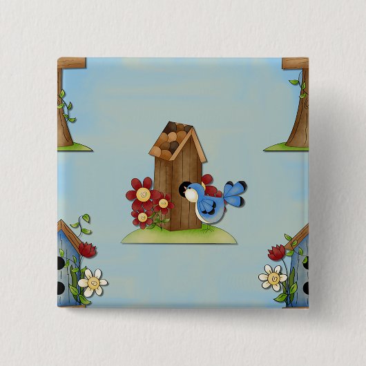 Blue Bird Birdhouse Button (Vorderseite)