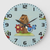 Blue Bird Birdhouse Große Wanduhr (Vorderseite)