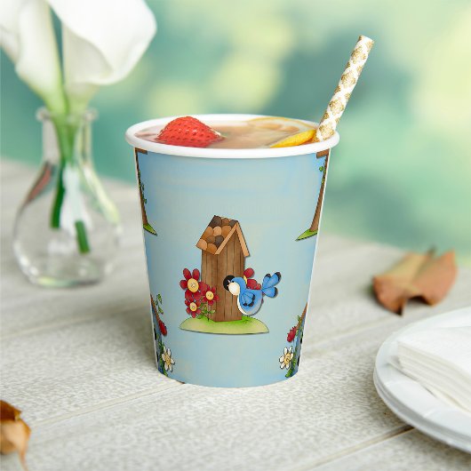 Blue Bird Birdhouse Pappbecher