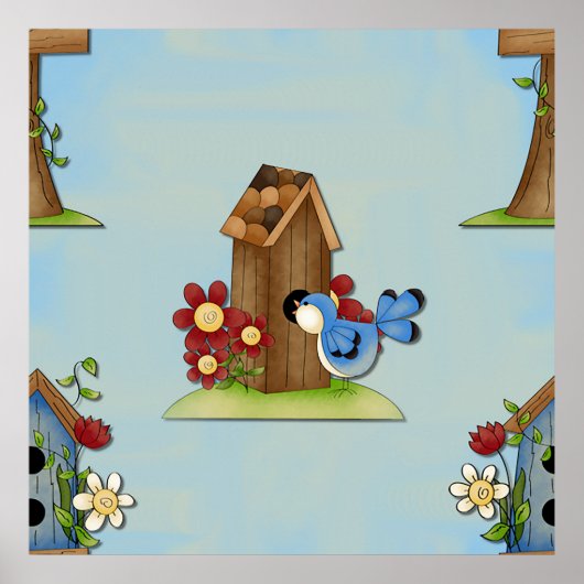 Blue Bird Birdhouse Poster (Vorne)