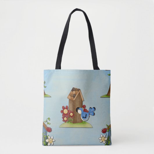 Blue Bird Birdhouse Tasche (Vorderseite)