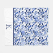 Blue Bird Chinoiserie Monogram  Fleecedecke (Vorderseite (Horizontal))