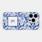 Blue Bird Chinoiserie Monogram  iPhone Hülle (Rückseite (Horizontal))