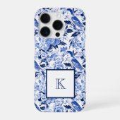Blue Bird Chinoiserie Monogram  iPhone Hülle (Rückseite)