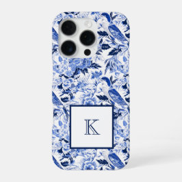 Blue Bird Chinoiserie Monogram  iPhone 16 Pro Hülle