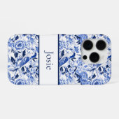Blue Bird Chinoiserie Monogram  iPhone Hülle (Rückseite (Horizontal))