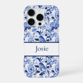 Blue Bird Chinoiserie Monogram  iPhone Hülle (Rückseite)