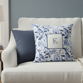 Blue Bird Chinoiserie Monogram  Kissen