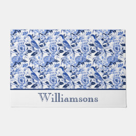 Blue Bird Chinoiserie Monogram Name Fußmatte