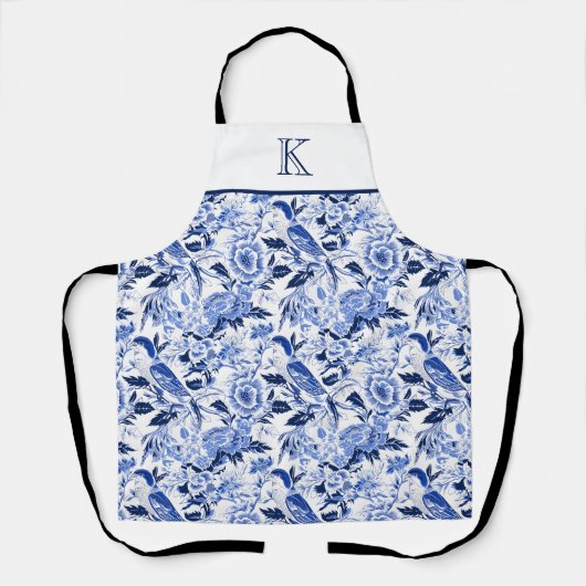 Blue Bird Chinoiserie Monogram Schürze (Vorderseite)