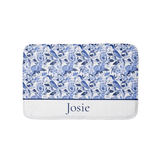 Blue Bird Chinoiserie Monogramm Badematte (Vorderseite)