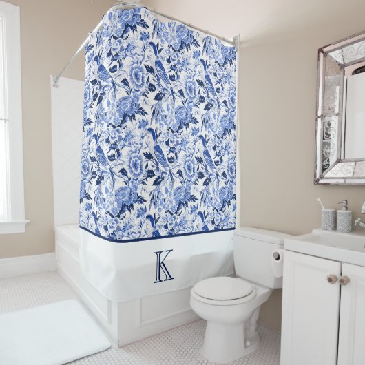 Blue Bird Chinoiserie Monogramm Duschvorhang (Beispiel)