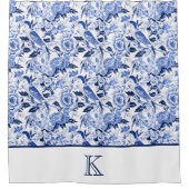Blue Bird Chinoiserie Monogramm Duschvorhang (Vorderseite)