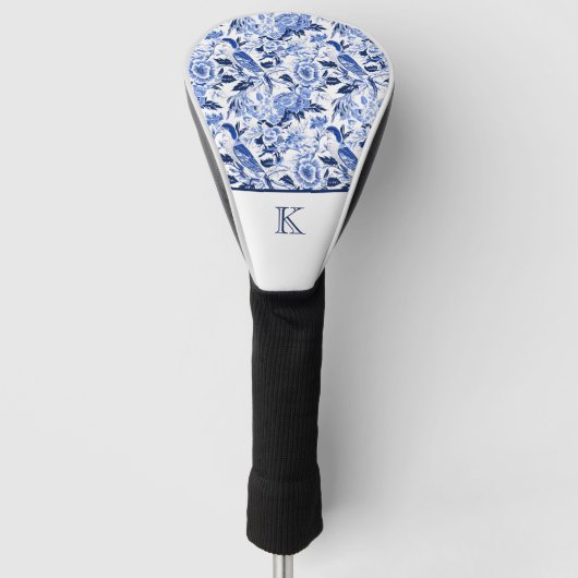 Blue Bird Chinoiserie Monogramm  Golf Headcover (Vorderseite)