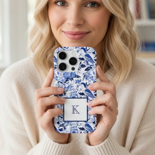 Blue Bird Chinoiserie Monogramm  iPhone Hülle