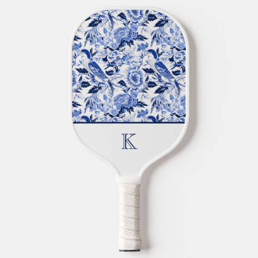 Blue Bird Chinoiserie Monogramm Pickleball Schläger (Vorderseite)