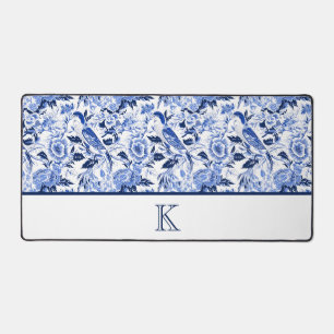 Blue Bird Chinoiserie Monogramm  Schreibtischunterlage