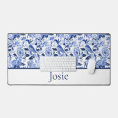 Blue Bird Chinoiserie Monogramm  Schreibtischunterlage (Tastatur & Maus)