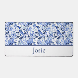 Blue Bird Chinoiserie Monogramm Schreibtischunterlage