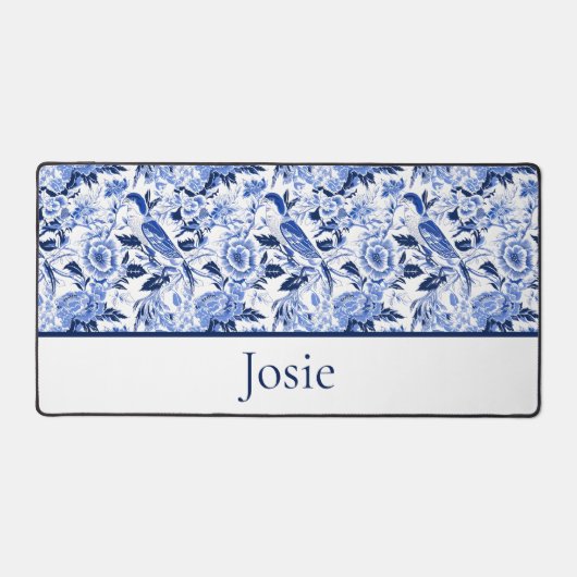 Blue Bird Chinoiserie Monogramm  Schreibtischunterlage (Vorderseite)