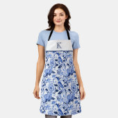 Blue Bird Chinoiserie Monogramm Schürze (Getragen)