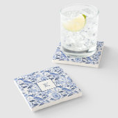 Blue Bird Chinoiserie Monogramm  Steinuntersetzer (Seitenansicht)