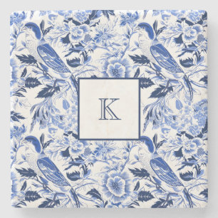 Blue Bird Chinoiserie Monogramm Steinuntersetzer