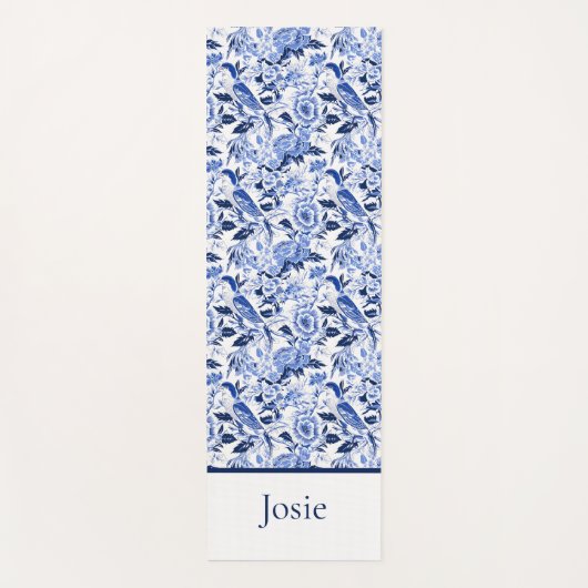 Blue Bird Chinoiserie Monogramm Yogamatte (Vorderseite)