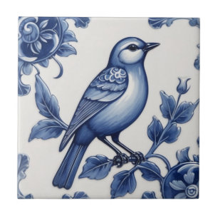 Blue Bird Delft Blue & White Asian Bluebird Fliese
