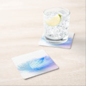 Blue Bird Feather Plume Rechteckiger Pappuntersetzer (Vor Ort)