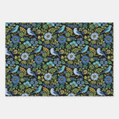 Blue Bird Floral auf Black Geschenkpapier Set (Vorderseite 3)