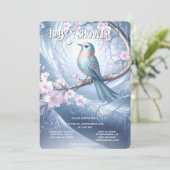Blue Bird Floral Baby Shower Invitation Einladung (Stehend Vorderseite)