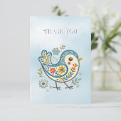 Blue Bird Floral Danke Karte (Stehend Vorderseite)